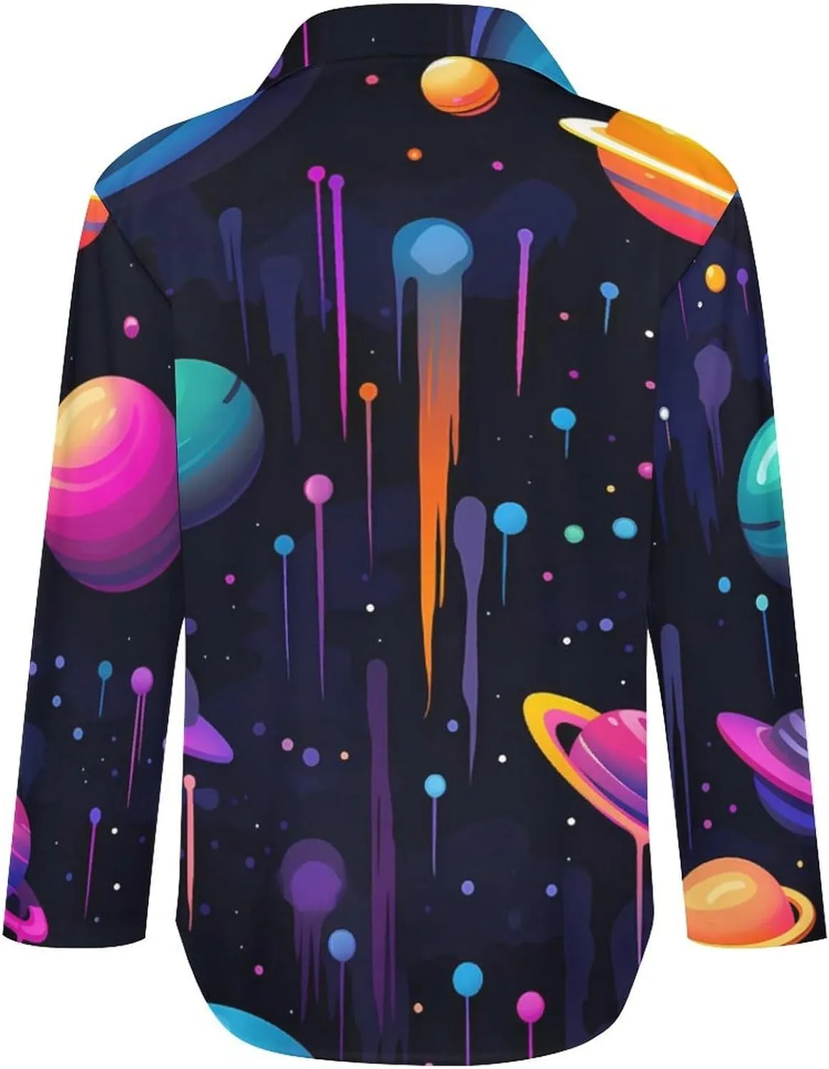 Galaxy Outer Space Womens Shirts Long Sleeve Button Down Blouse Casual T-Shirt Tops