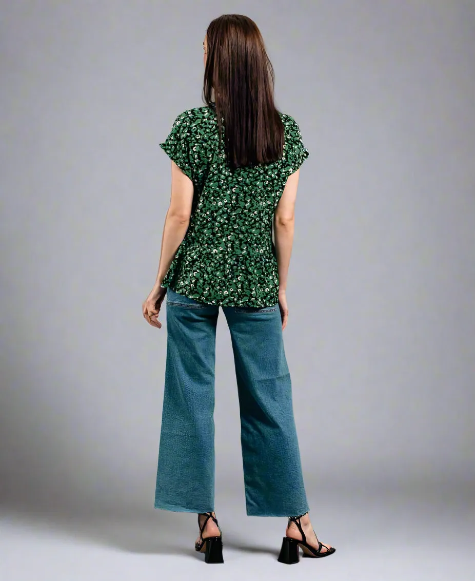 Green Animal Tiered Hem Top