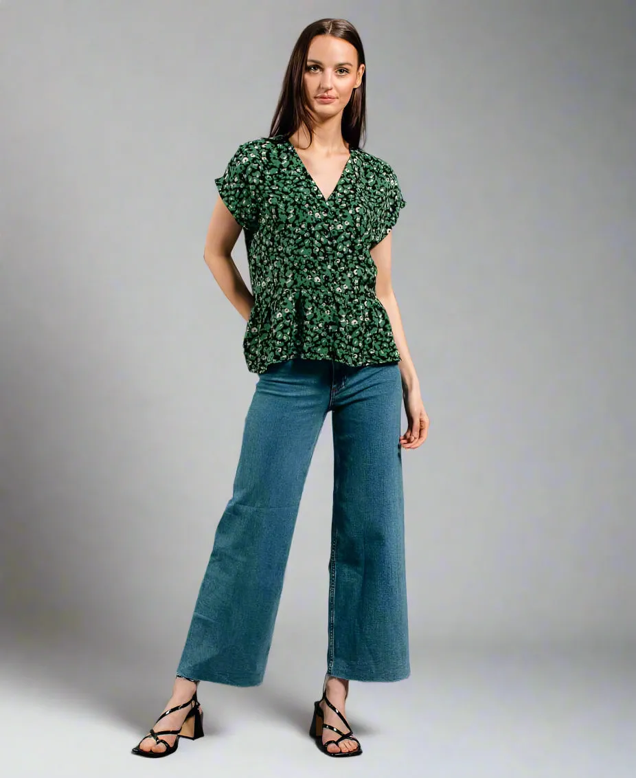 Green Animal Tiered Hem Top