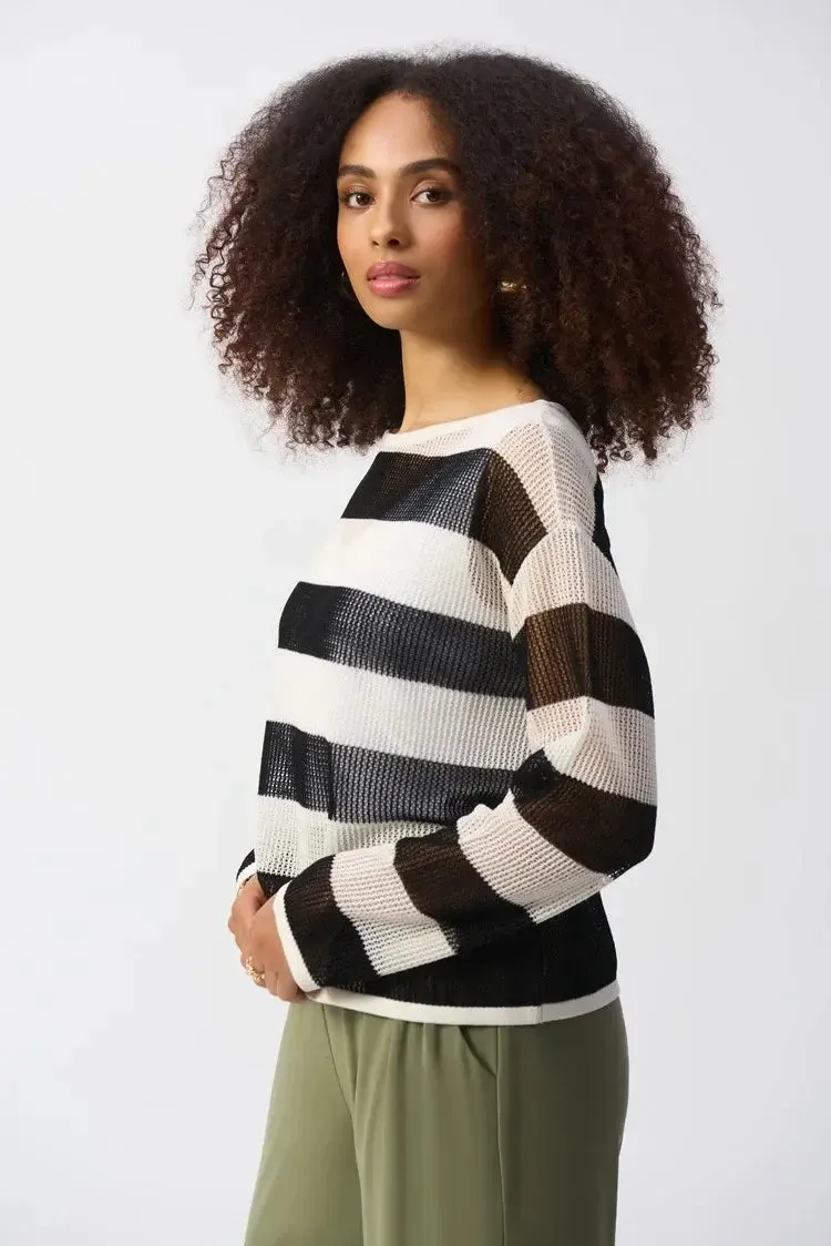 Joseph Ribkoff Ladies Vanilla/Black Striped Sweater Knit Pullover