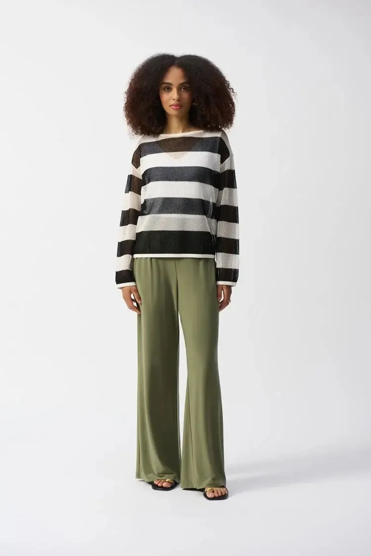 Joseph Ribkoff Ladies Vanilla/Black Striped Sweater Knit Pullover