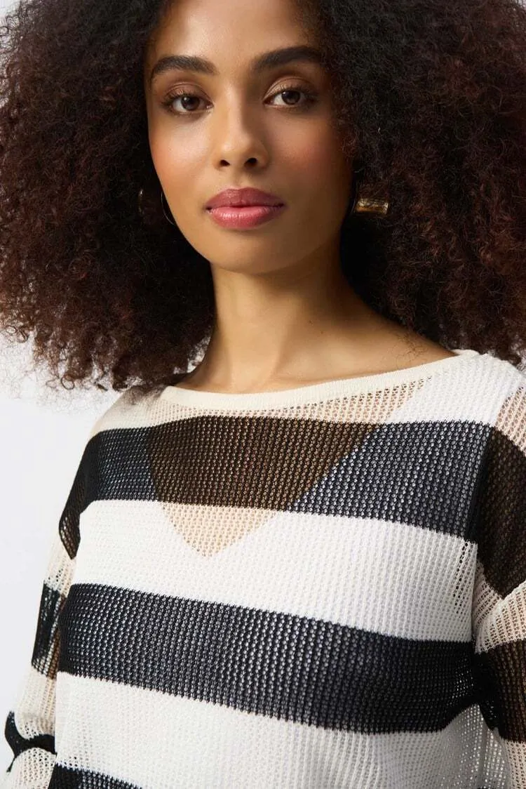 Joseph Ribkoff Ladies Vanilla/Black Striped Sweater Knit Pullover
