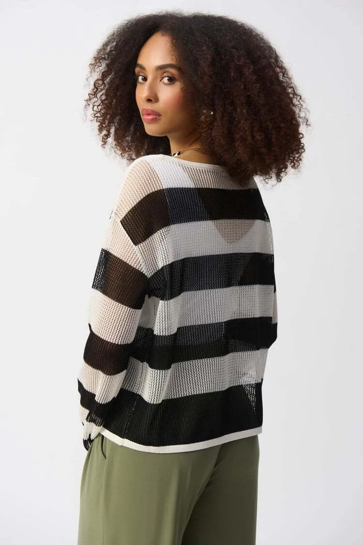 Joseph Ribkoff Ladies Vanilla/Black Striped Sweater Knit Pullover