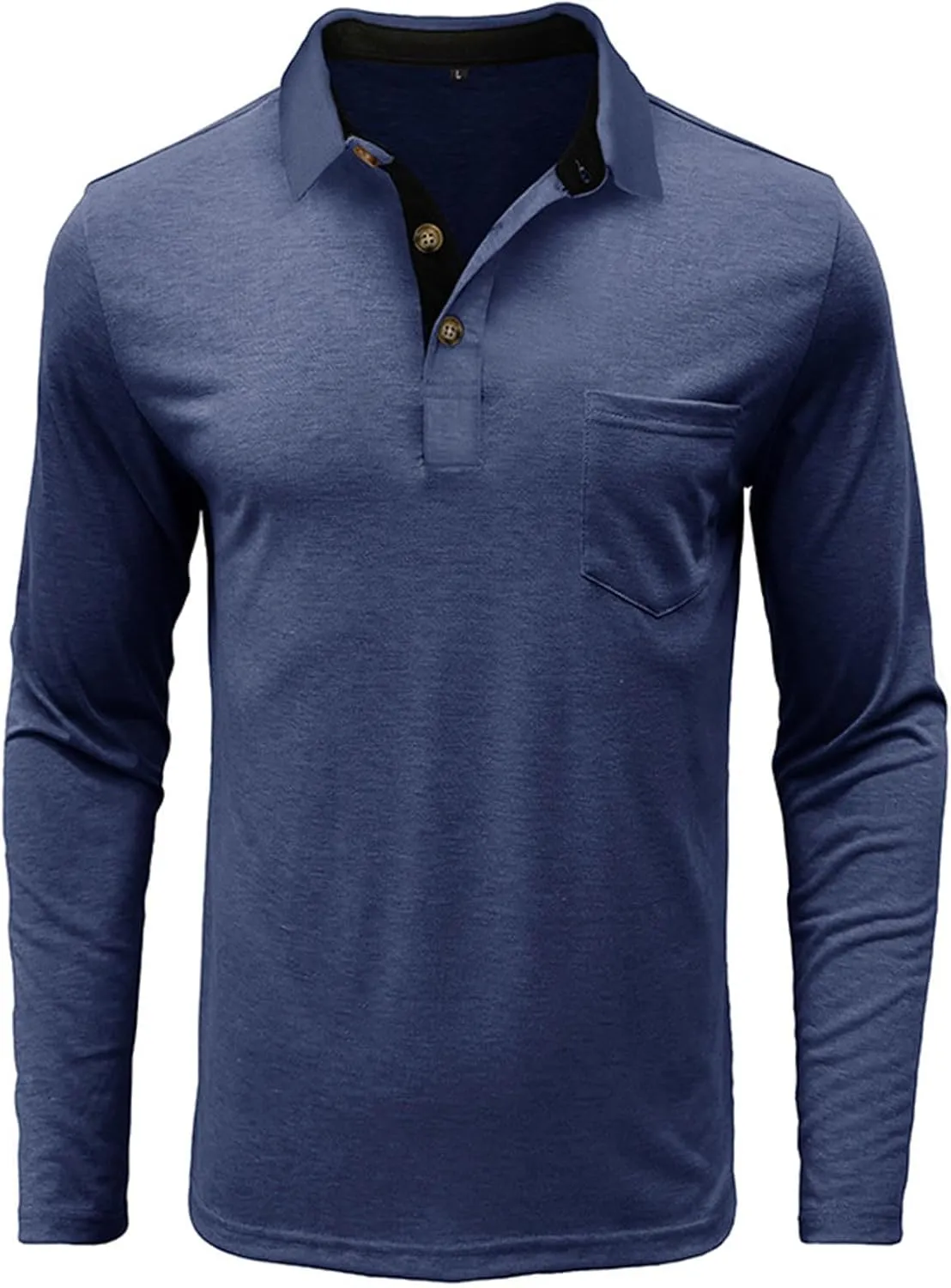 Men Fall Winter Polo Shirts Long Sleeved Flip Collar Tops Pocket Button V Neck T Shirts Golf Casual Sports Tops
