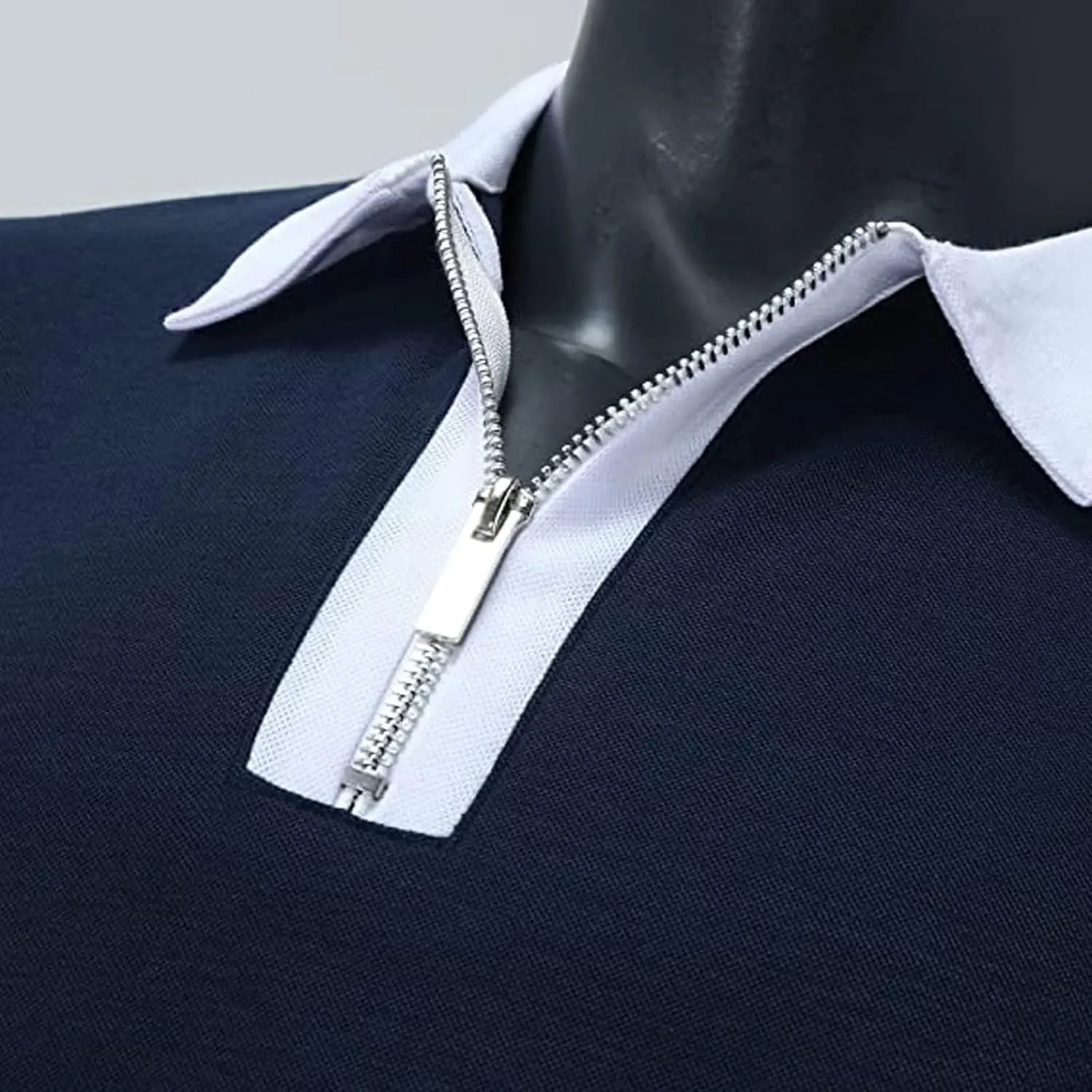 Men's Fashion Polo Shirts Casual V Neck Long Sleeve Zip Golf Shirts Muscle/Business Color Block Tops