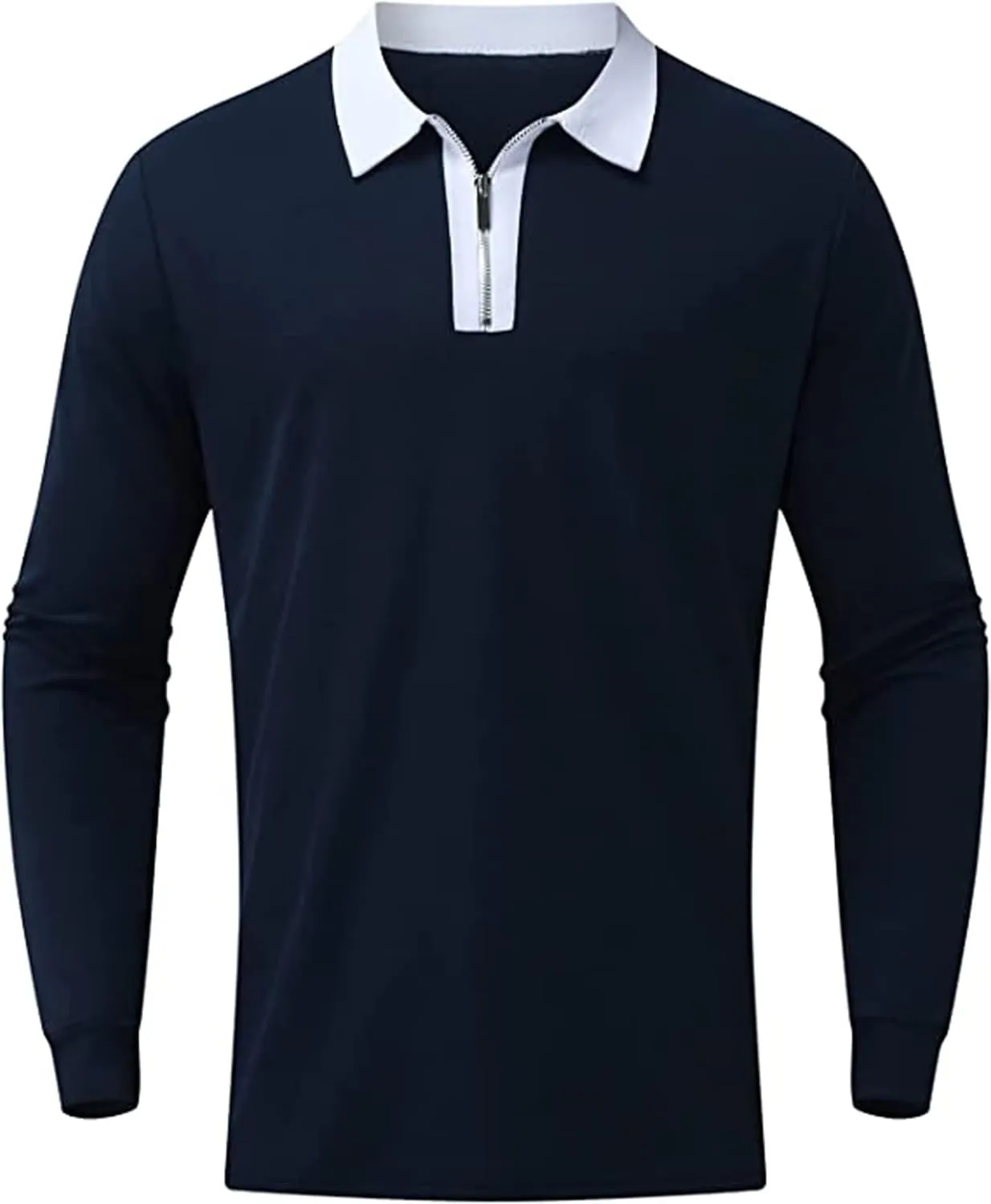 Men's Fashion Polo Shirts Casual V Neck Long Sleeve Zip Golf Shirts Muscle/Business Color Block Tops