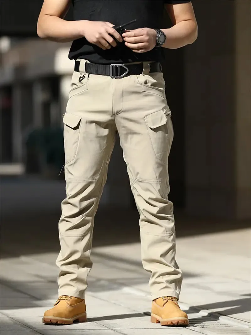 Men's Khaki Cargo Pants with Multiple Pockets - Daily Workwear