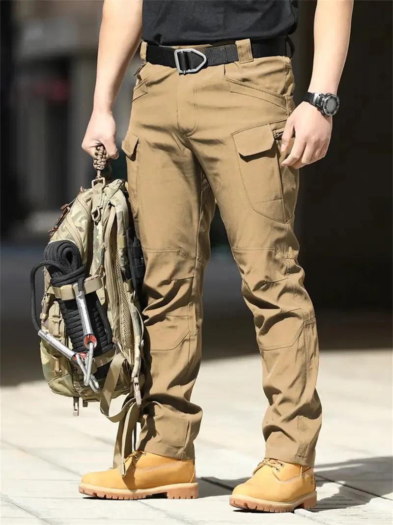Men's Khaki Cargo Pants with Multiple Pockets - Daily Workwear