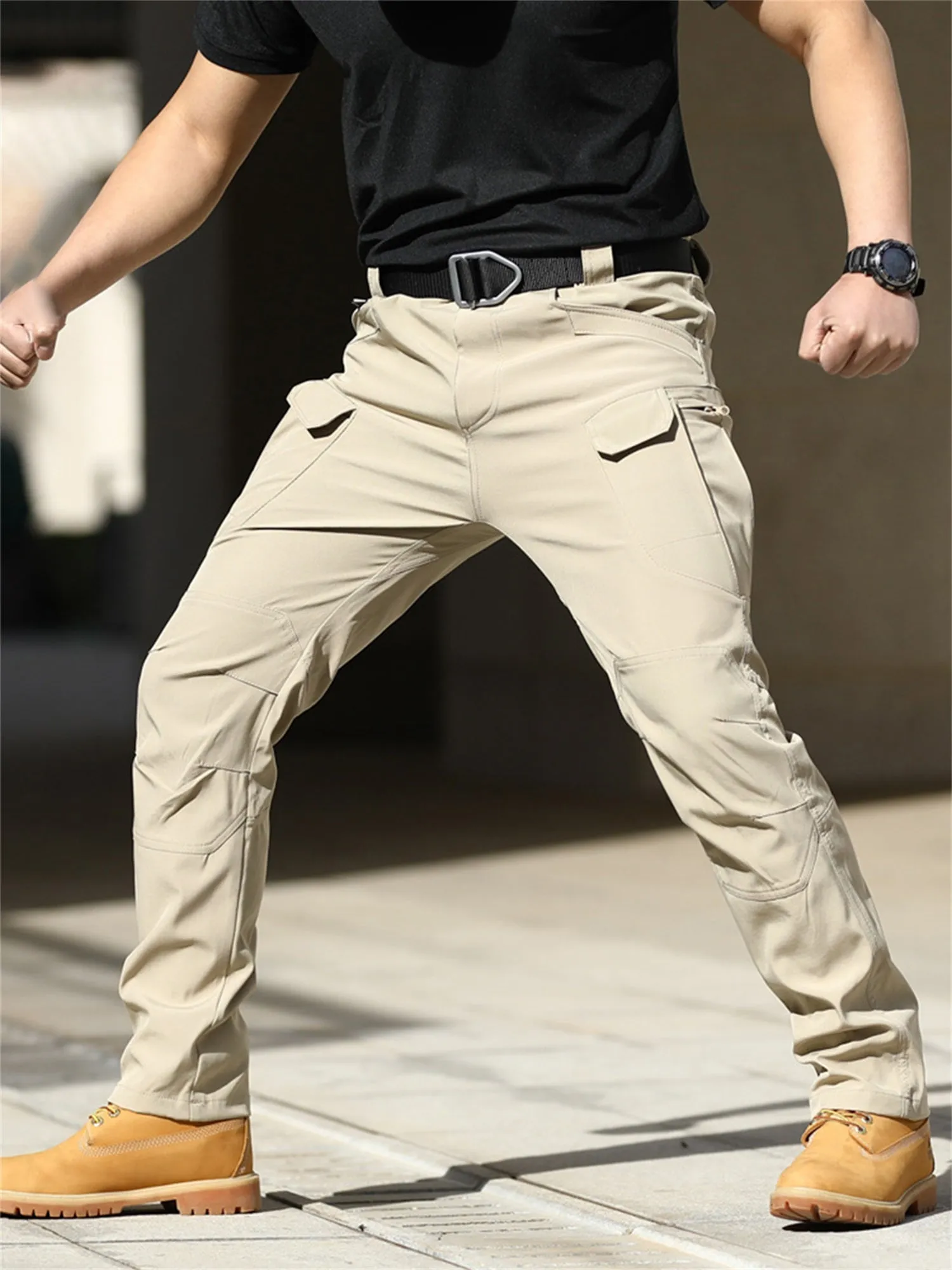 Men's Khaki Cargo Pants with Multiple Pockets - Daily Workwear