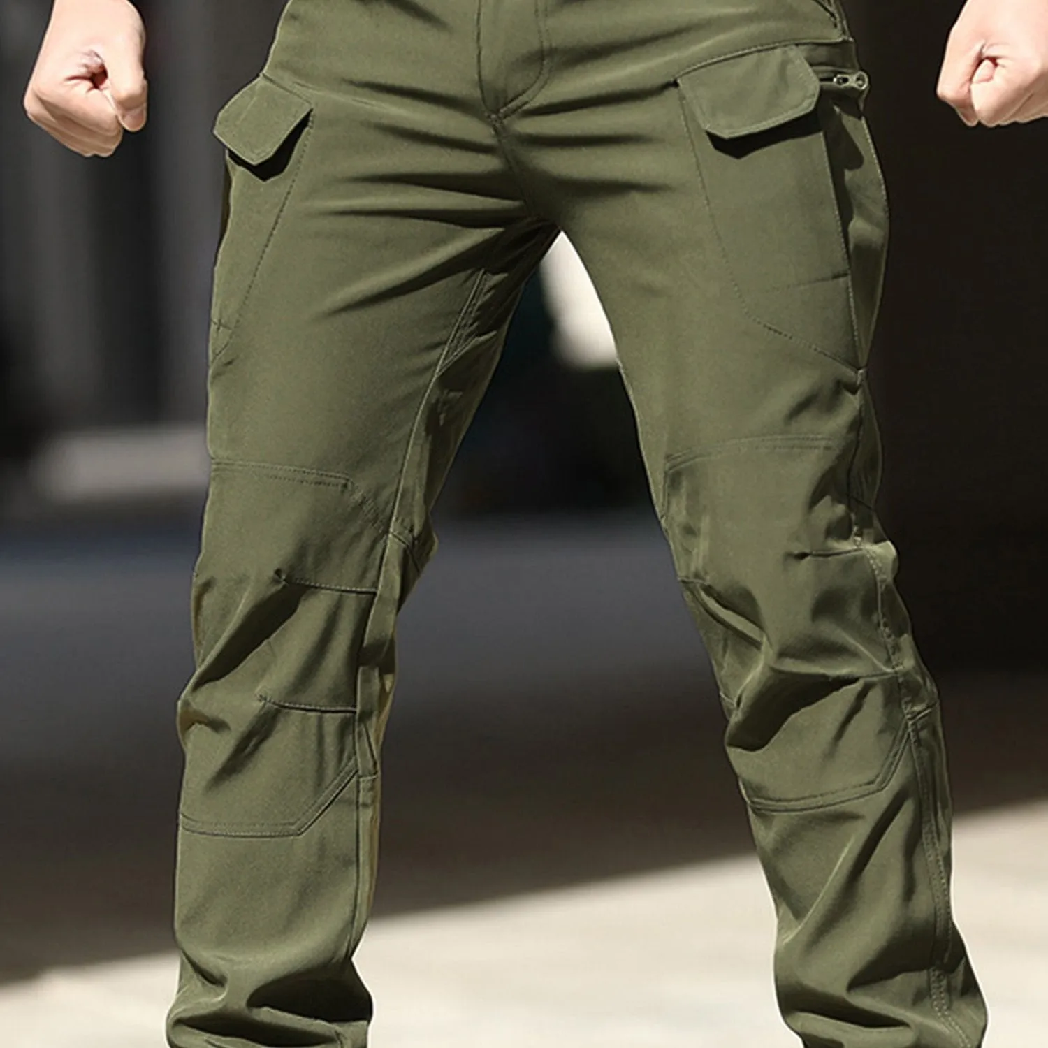 Men's Khaki Cargo Pants with Multiple Pockets - Daily Workwear