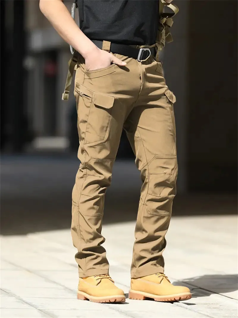 Men's Khaki Cargo Pants with Multiple Pockets - Daily Workwear