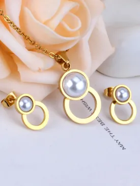 Moonlight Pearl Decor Necklace & Stud Earrings Set - FD ⚡