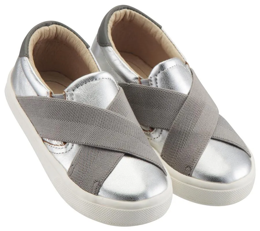 Old Soles Boy's and Girl's Stretch Hoff Slip-On Sneaker Double Band Shoe, Silver/Grey