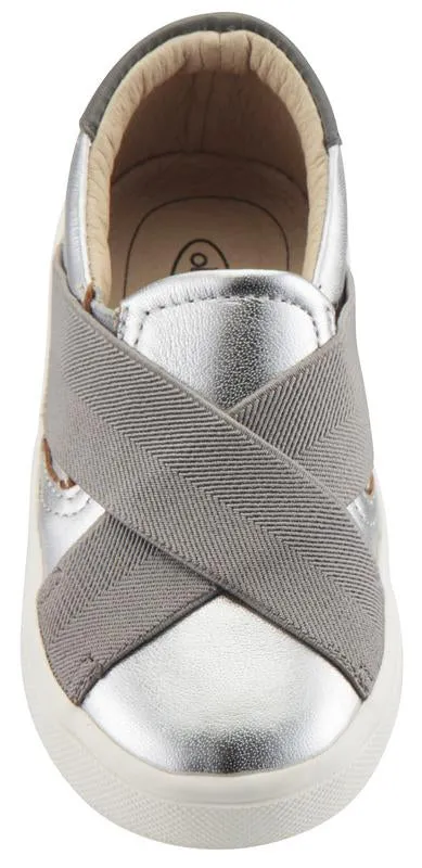 Old Soles Boy's and Girl's Stretch Hoff Slip-On Sneaker Double Band Shoe, Silver/Grey