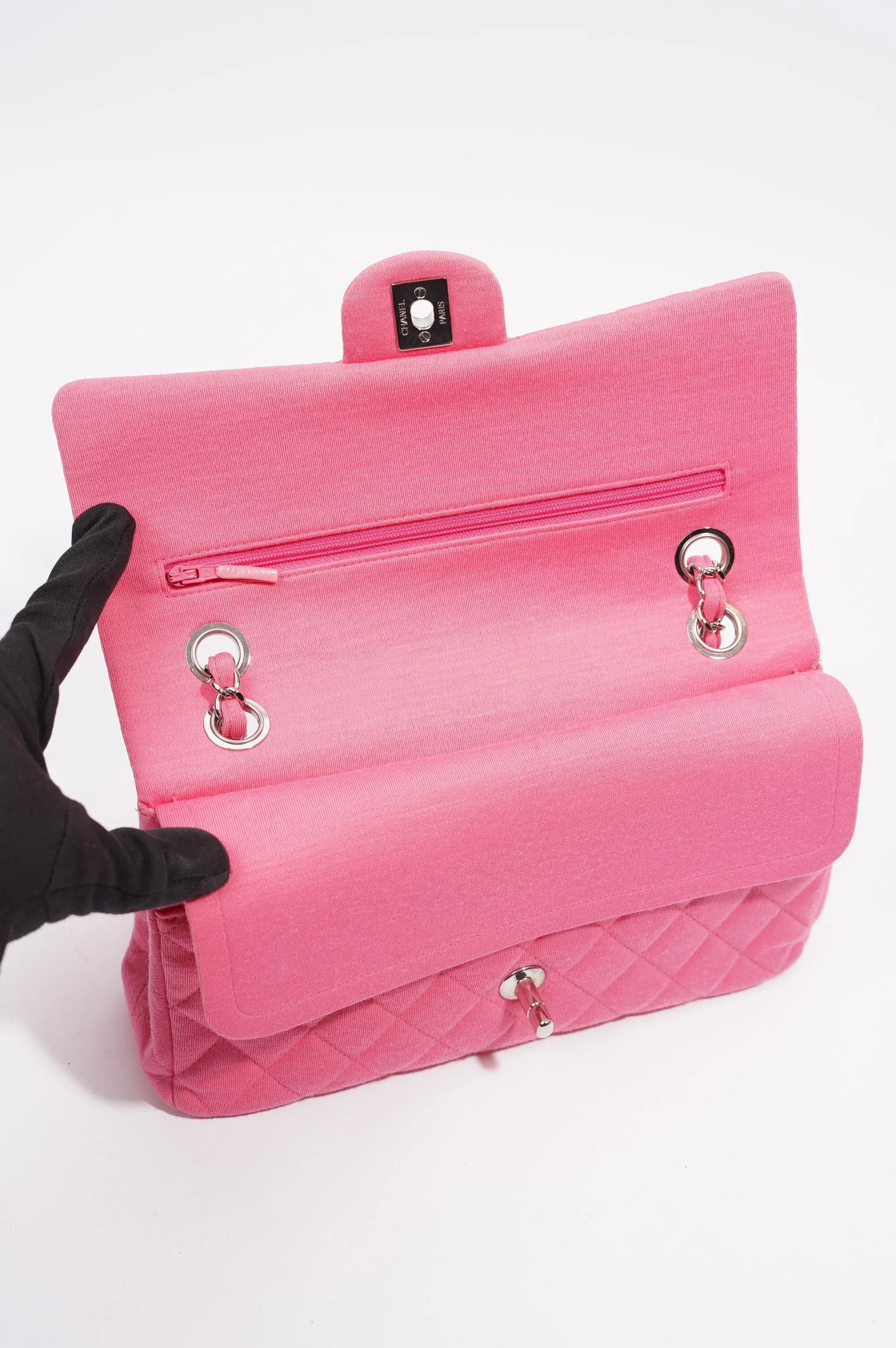 Pink Fabric Double Medium Flap Bag