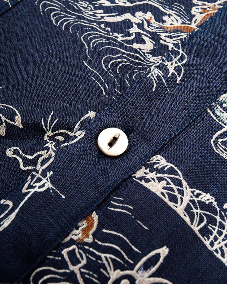 “Playing Animal” Full Open Surgeon Shirt - Moonlight Blue