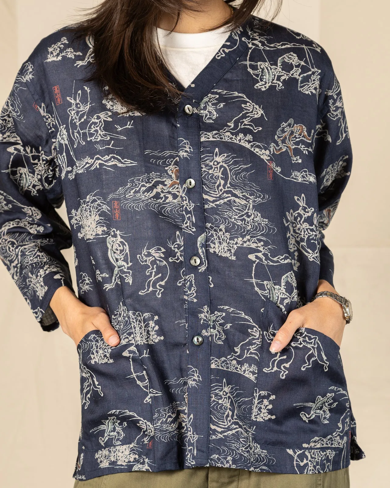 “Playing Animal” Full Open Surgeon Shirt - Moonlight Blue