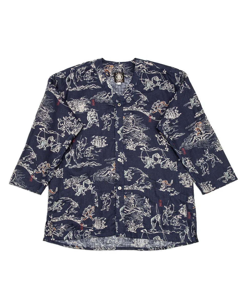 “Playing Animal” Full Open Surgeon Shirt - Moonlight Blue