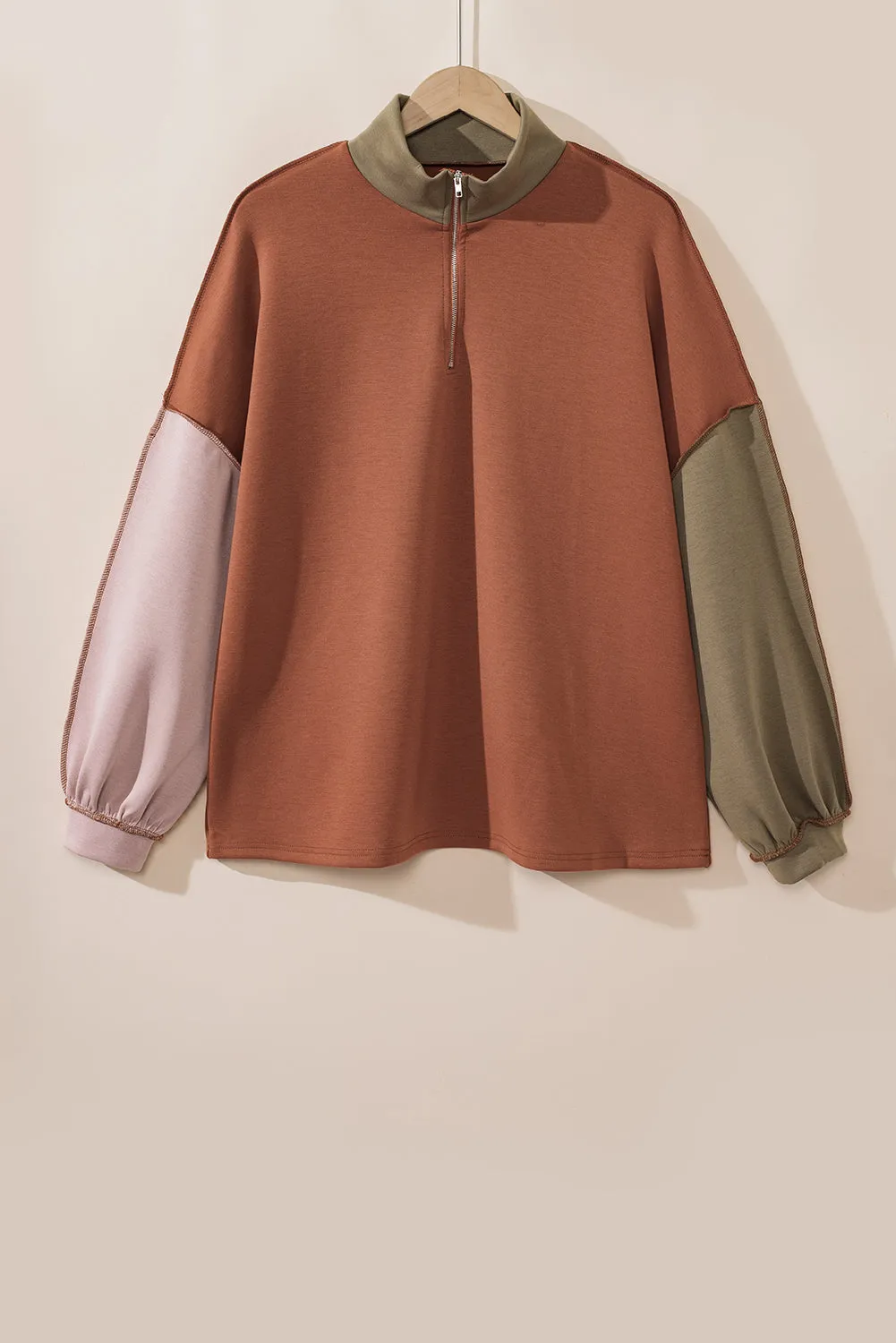 Plus Size Seam Quarter Zip Sweatshirt