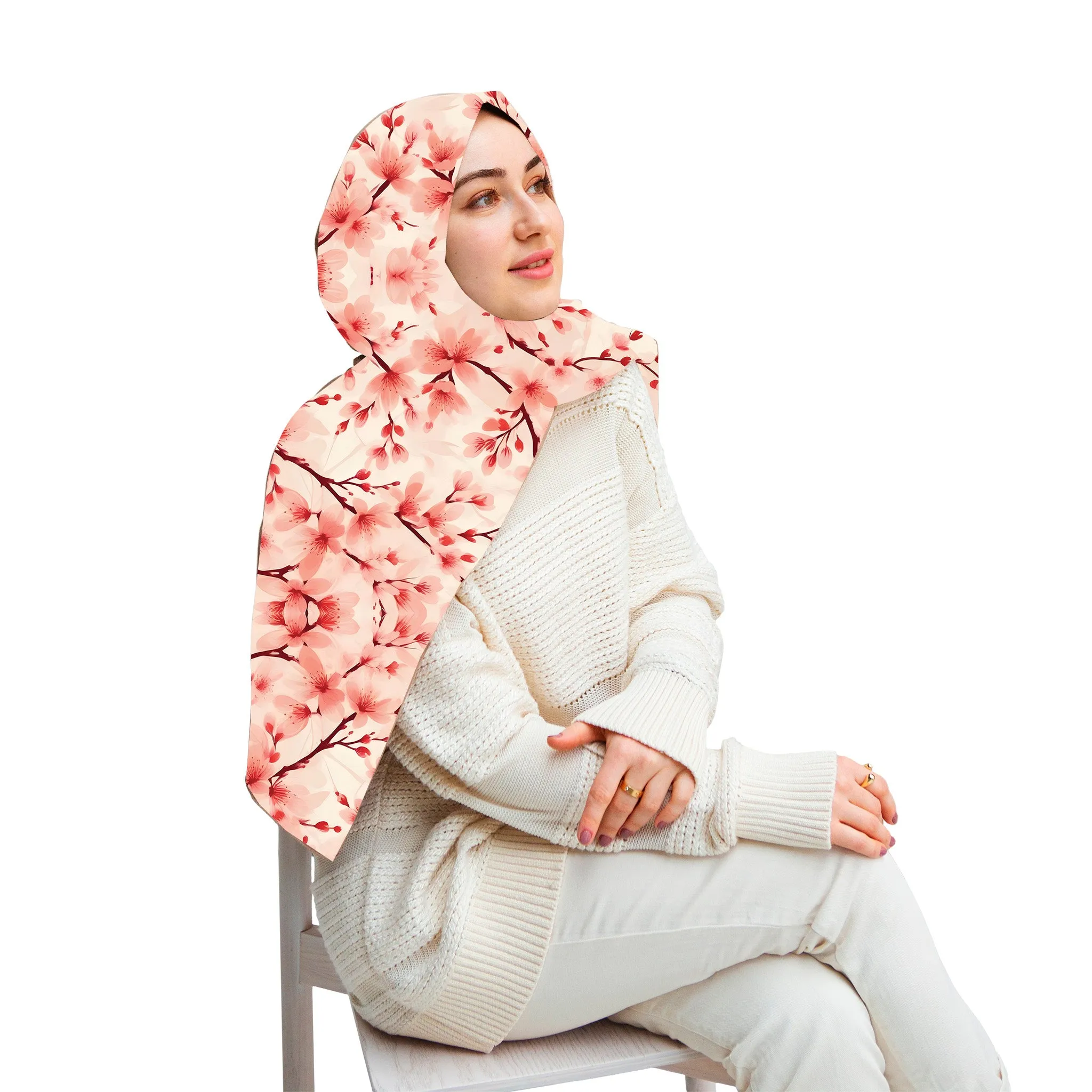 PREMIUM LUXURY PRINTED WOMEN HIJAB SCARF DUPATTA - PINK FLORAL