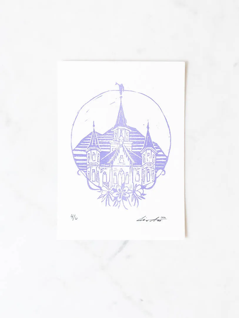 Provo City Center Linocut