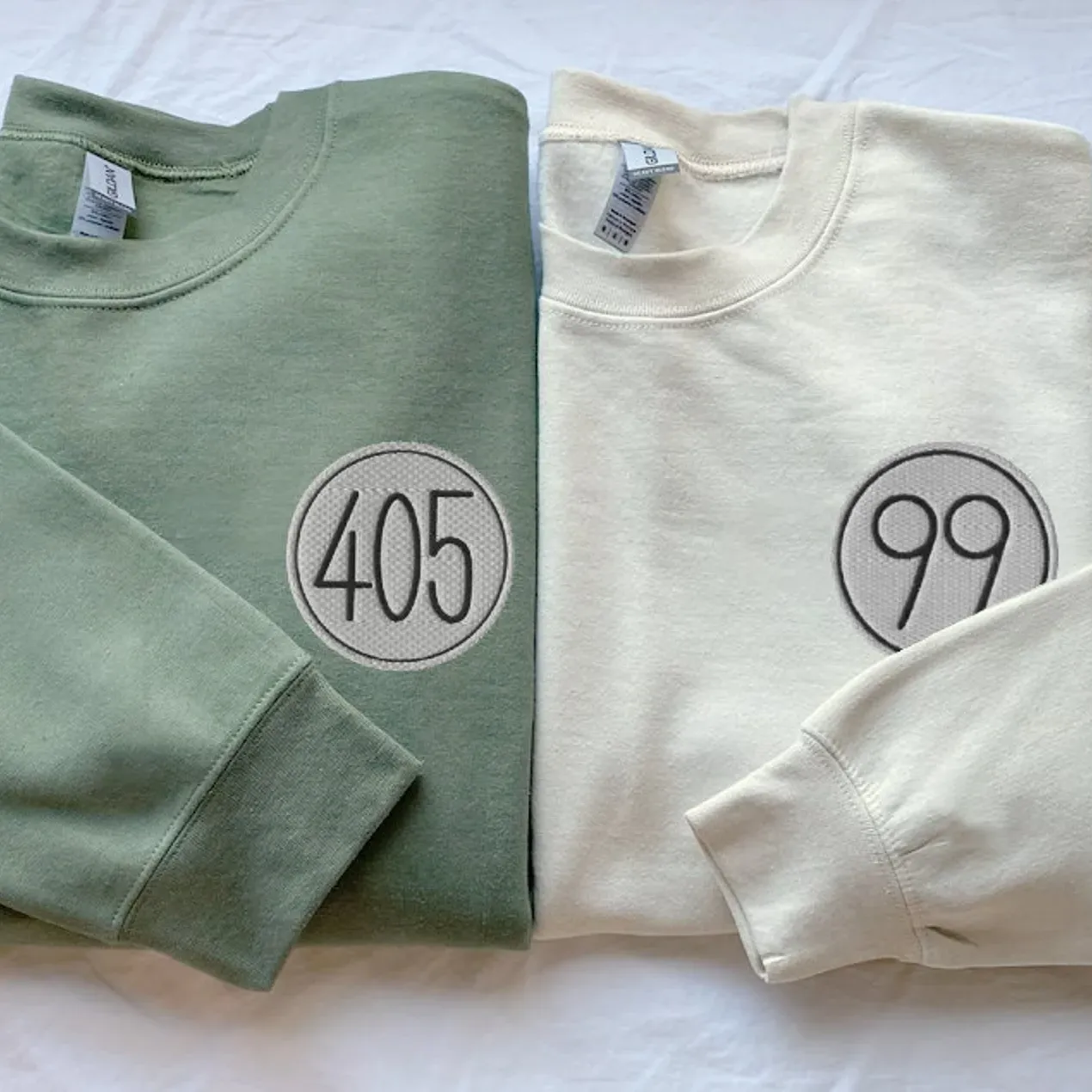 "405 & 99 Badge" Matching Sweatshirts – Personalized Embroidered Sweatshirts For Couples