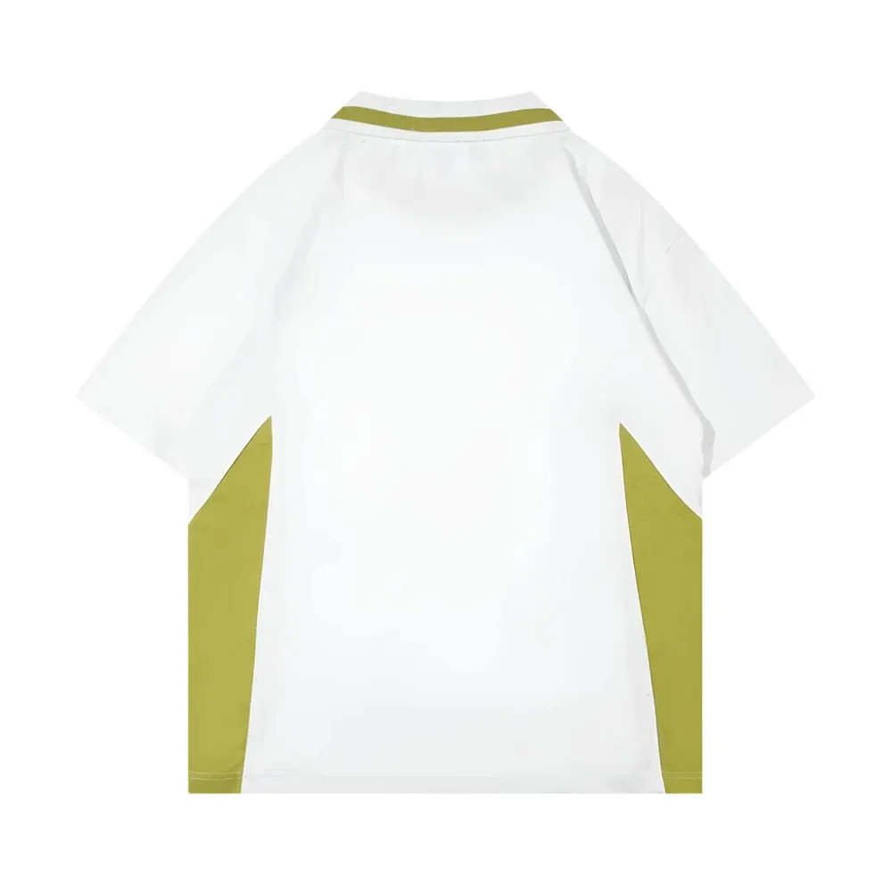 Racing Style Letter Print with Contrast Panels Men's Cotton T-Shirt