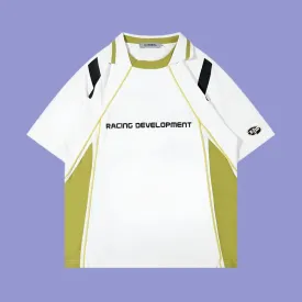 Racing Style Letter Print with Contrast Panels Men's Cotton T-Shirt