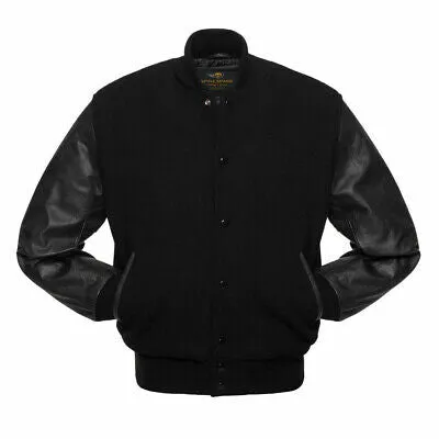 Spine Spark Full Black Wool Leather Varsity Letterman Jacket