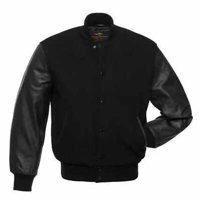 Spine Spark Full Black Wool Leather Varsity Letterman Jacket