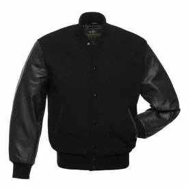 Spine Spark Full Black Wool Leather Varsity Letterman Jacket