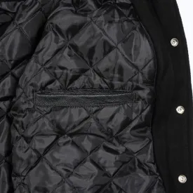 Spine Spark Kelly Green Wool Varsity Jacket Black Leather Sleeves