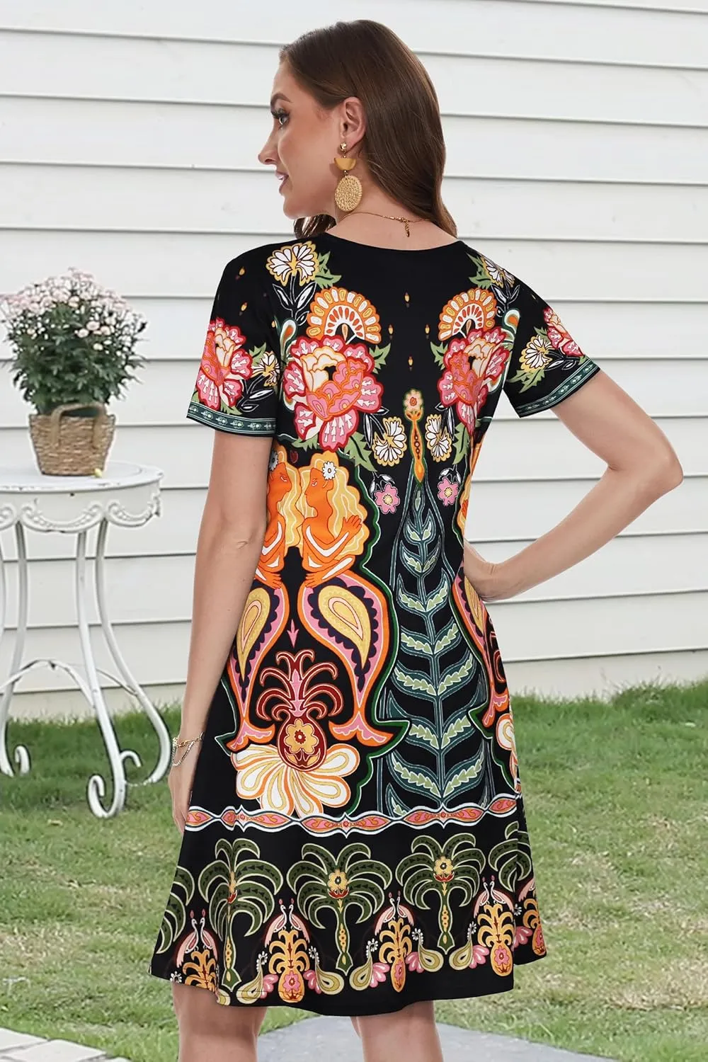 Summer Dresses for Women Casual Tshirt Short Sleeve Floral Sundress Beach Cover Ups with Pockets