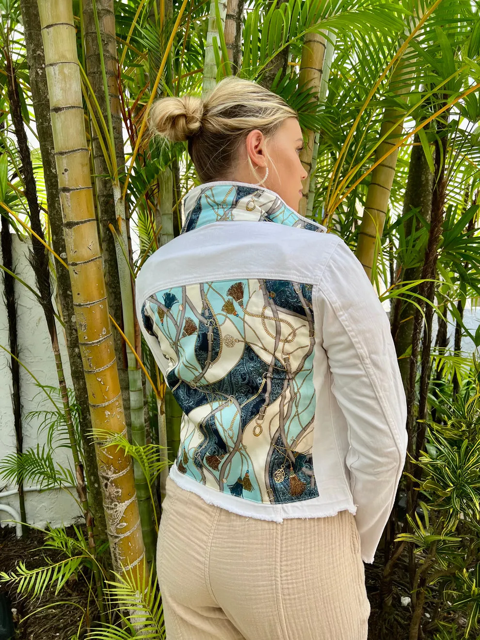The White Denim Jacket / Teal and Tassels