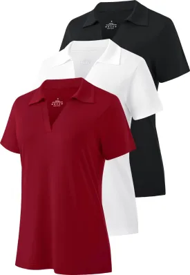 Ullnoy Women's Dry-fit Golf Polo Shirts Short Sleeve Shirts for Women V Neck Moisture Wicking Sports Tops Collar 1-3 Pack