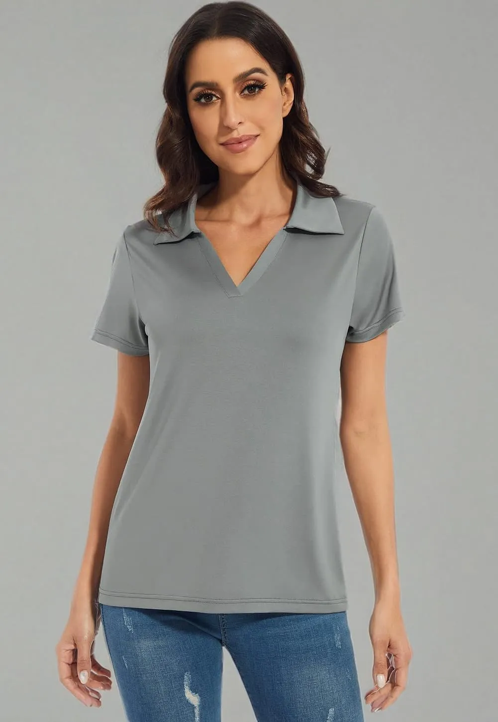 Ullnoy Women's Dry-fit Golf Polo Shirts Short Sleeve Shirts for Women V Neck Moisture Wicking Sports Tops Collar 1-3 Pack