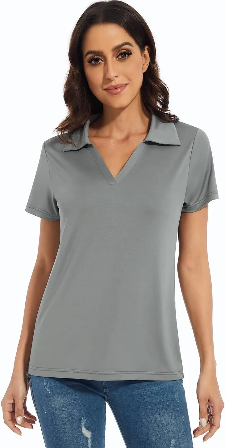 Ullnoy Women's Dry-fit Golf Polo Shirts Short Sleeve Shirts for Women V Neck Moisture Wicking Sports Tops Collar 1-3 Pack