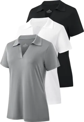 Ullnoy Women's Dry-fit Golf Polo Shirts Short Sleeve Shirts for Women V Neck Moisture Wicking Sports Tops Collar 1-3 Pack