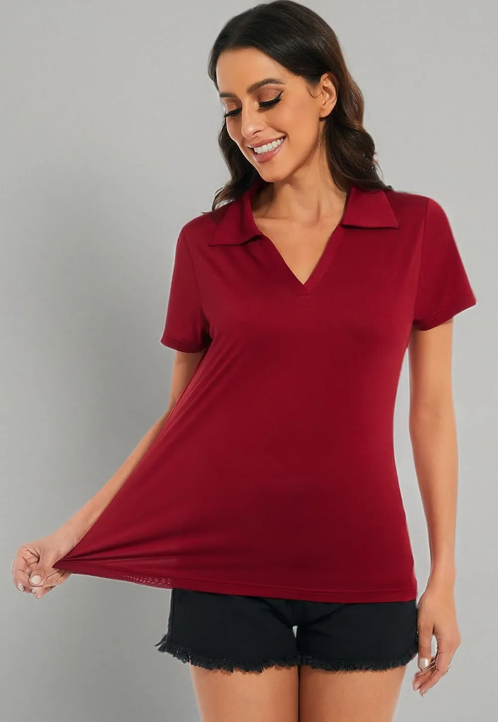 Ullnoy Women's Dry-fit Golf Polo Shirts Short Sleeve Shirts for Women V Neck Moisture Wicking Sports Tops Collar 1-3 Pack