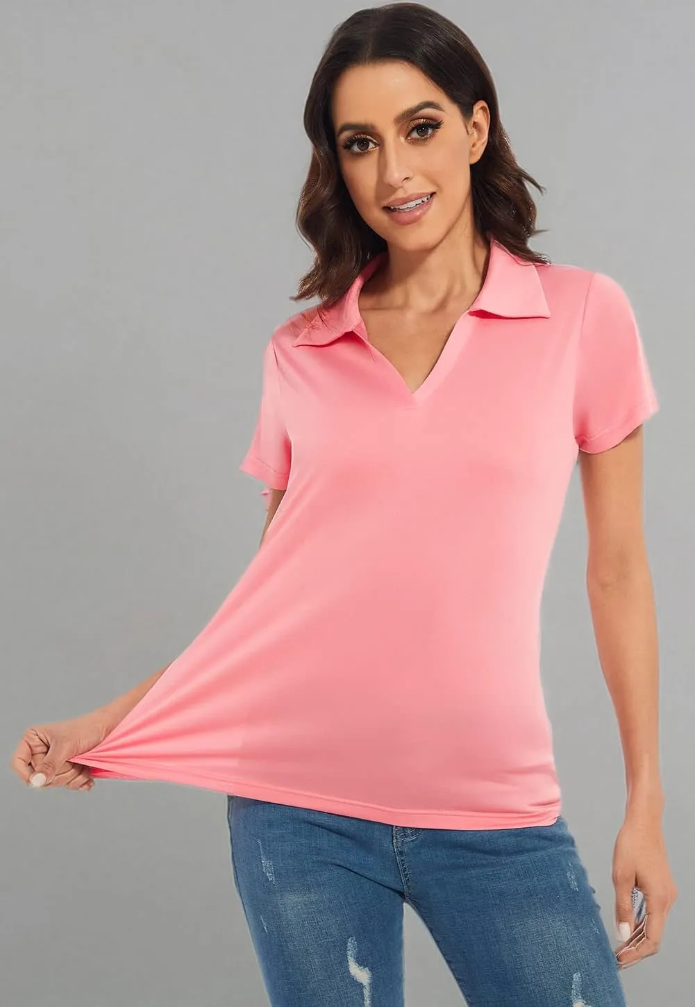 Ullnoy Women's Dry-fit Golf Polo Shirts Short Sleeve Shirts for Women V Neck Moisture Wicking Sports Tops Collar 1-3 Pack