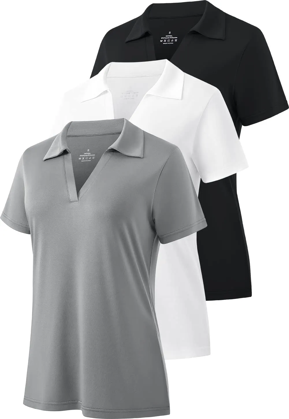 Ullnoy Women's Dry-fit Golf Polo Shirts Short Sleeve Shirts for Women V Neck Moisture Wicking Sports Tops Collar 1-3 Pack