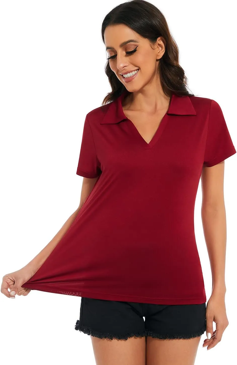 Ullnoy Women's Dry-fit Golf Polo Shirts Short Sleeve Shirts for Women V Neck Moisture Wicking Sports Tops Collar 1-3 Pack