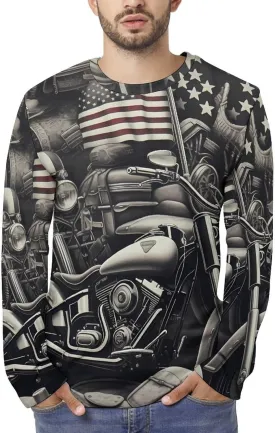 Vintage Motorcycles Men's Essentials Long-Sleeve T-Shirt Lightweight Round Neck Casual T-shirt Sports Top
