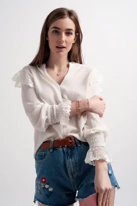Volume sleeve blouse with cuff sleeve in oyster