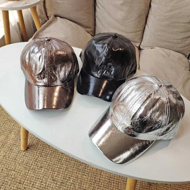 Wholesale Bright Color Baseball Caps Pu Leather Peaked Caps Hip-Hop  Trendy Hats
