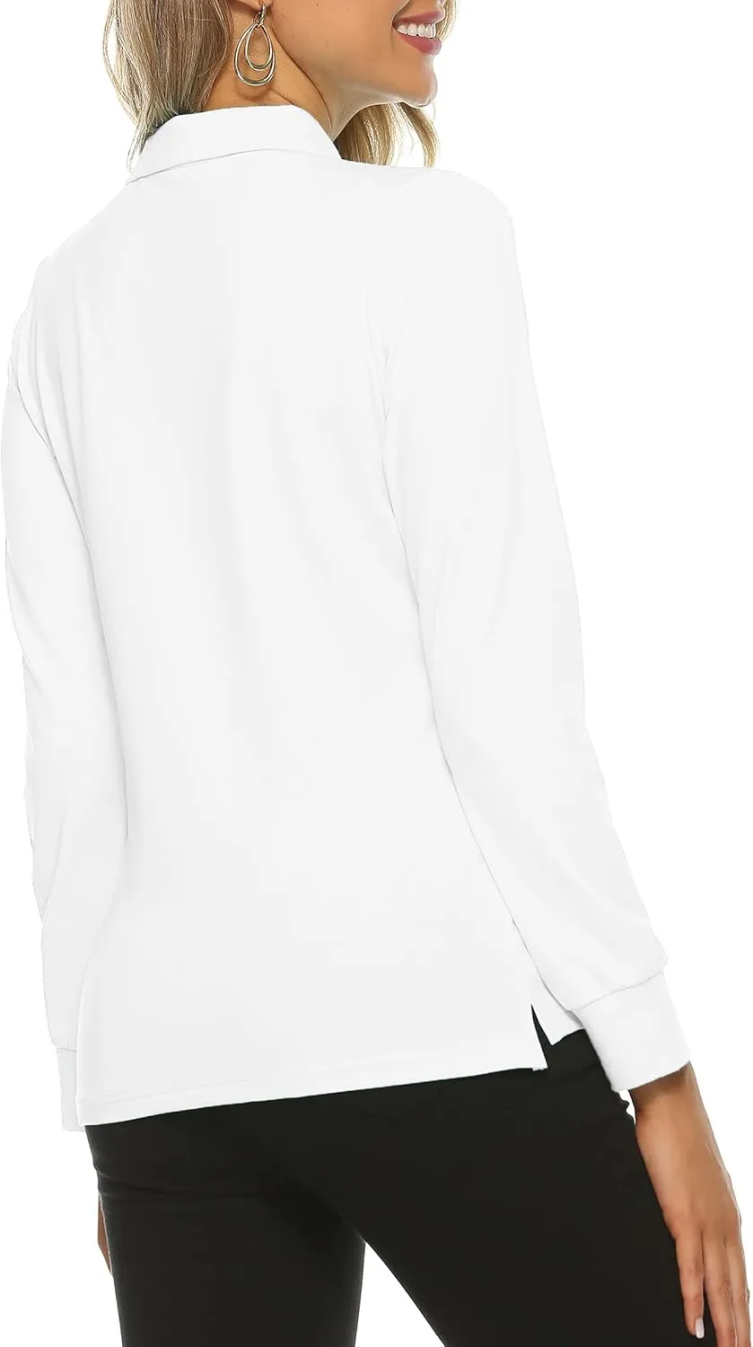 Women's Long Sleeve Golf Polo Shirts Lightweight Quick Dry Moisture Wicking Athletic Tennis Sports Tops 3-Button