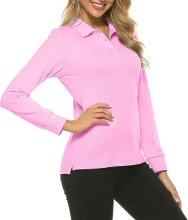 Women's Long Sleeve Golf Polo Shirts Lightweight Quick Dry Moisture Wicking Athletic Tennis Sports Tops 3-Button