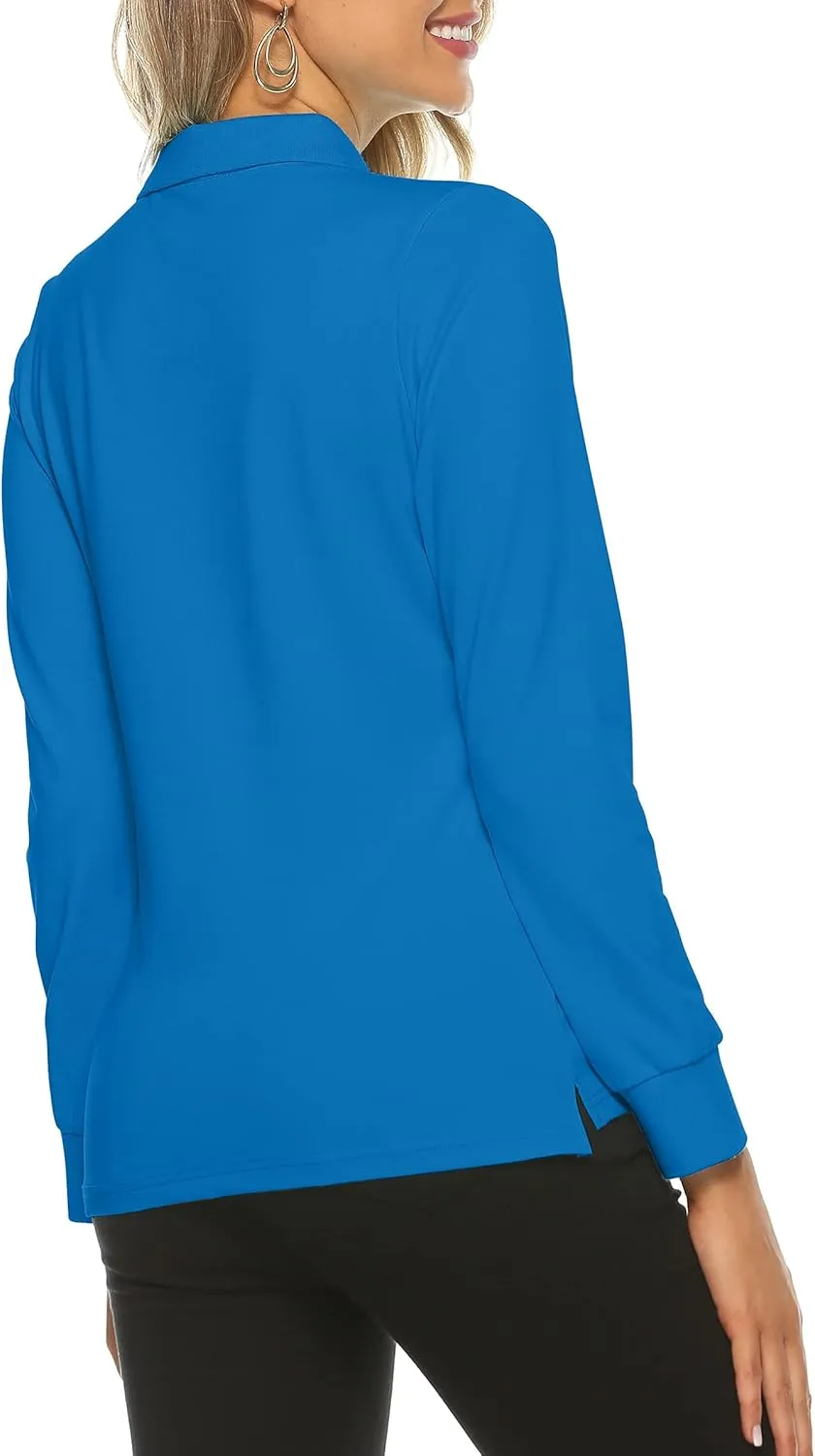 Women's Long Sleeve Golf Polo Shirts Lightweight Quick Dry Moisture Wicking Athletic Tennis Sports Tops 3-Button