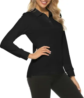 Women's Long Sleeve Golf Polo Shirts Lightweight Quick Dry Moisture Wicking Athletic Tennis Sports Tops 3-Button