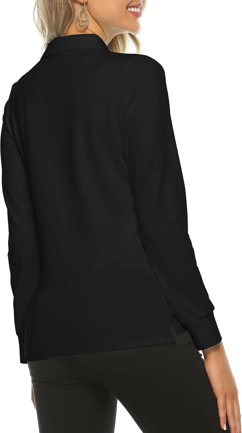 Women's Long Sleeve Golf Polo Shirts Lightweight Quick Dry Moisture Wicking Athletic Tennis Sports Tops 3-Button